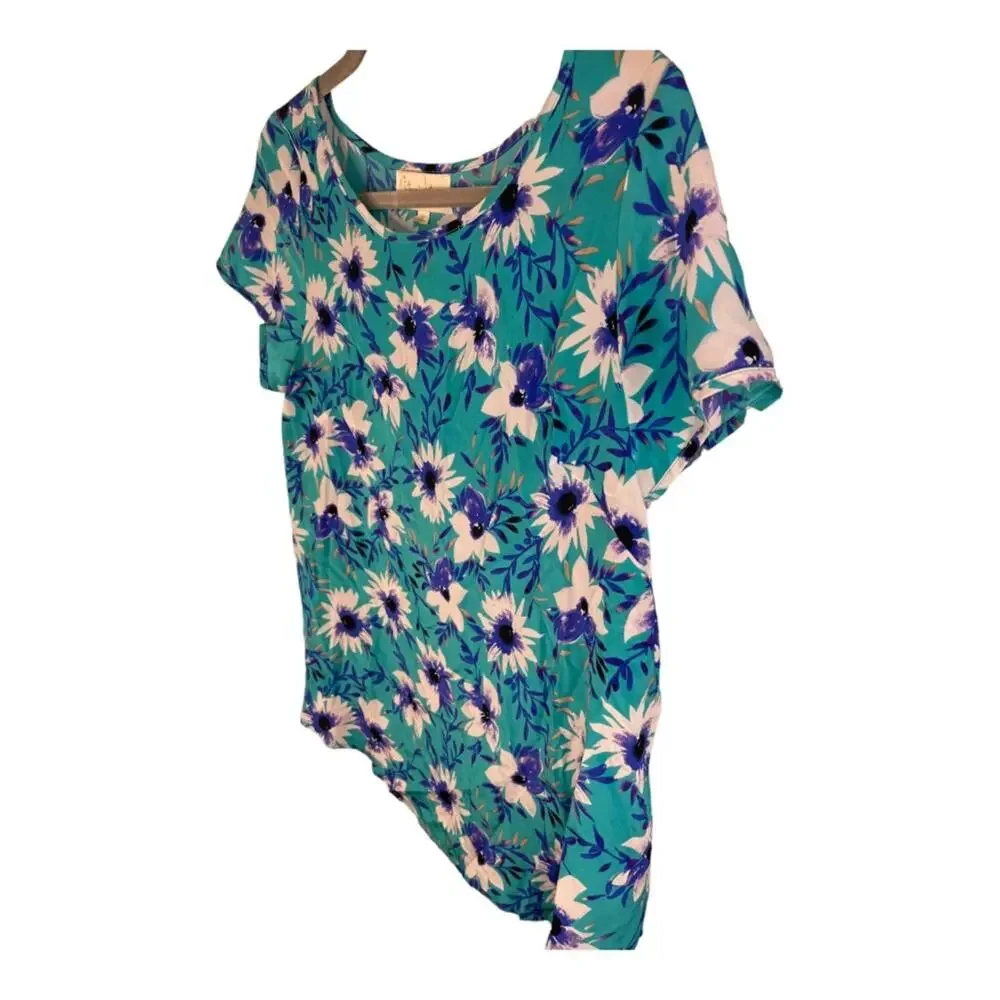 Yumi Kim Floral Top Short Sleeve 100% Silk Blouse Boho Garden Summer Party XS